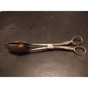 Vintage Silverplate Tongs Salad Fruit Server Fork Spoon Italy Kitchen Utensil